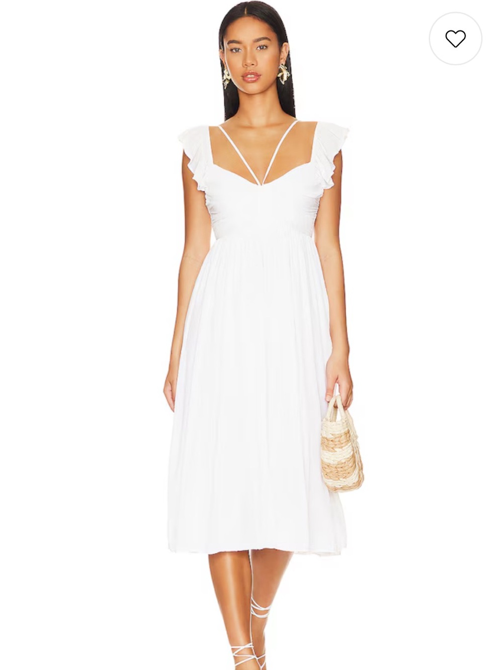 Tularosa White Ruffled Strap Midi Dress